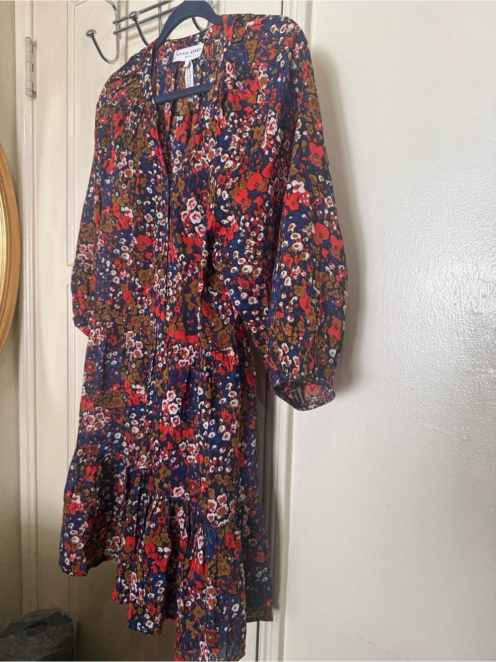 Apiece Apart Navy Multi Floral V-Neck Tiered Mini Dress